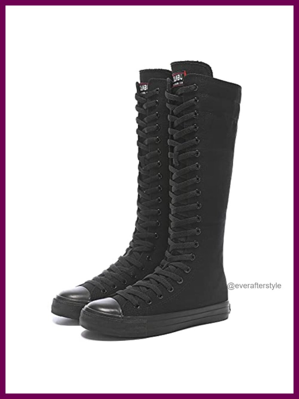 Women's Knee-High Canvas Boots Lace Up Zip Round Toe Flat Casual School